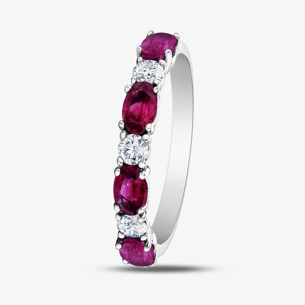 9ct White Gold Ruby & 0.2ct Diamond Half Eternity Ring 50L77WG RUBY L