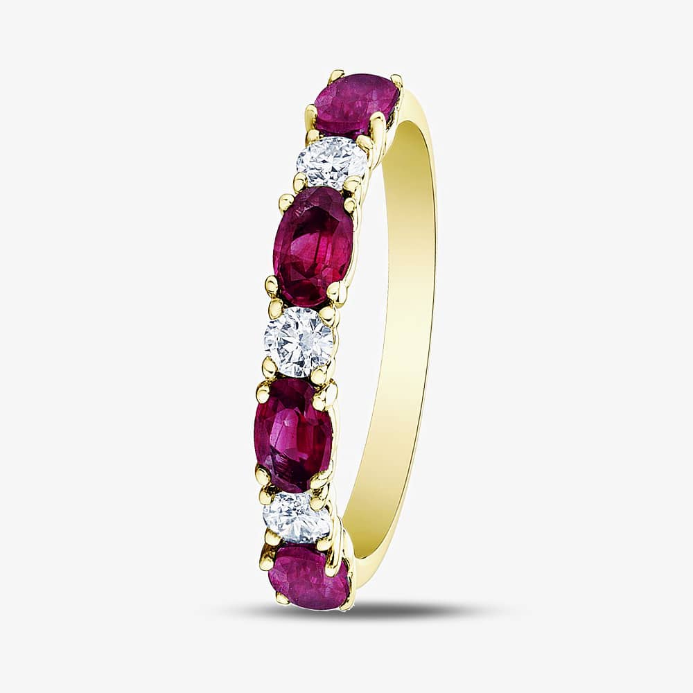 9ct Yellow Gold Ruby & 0.2ct Diamond Half Eternity Ring 50L77 RUBY O