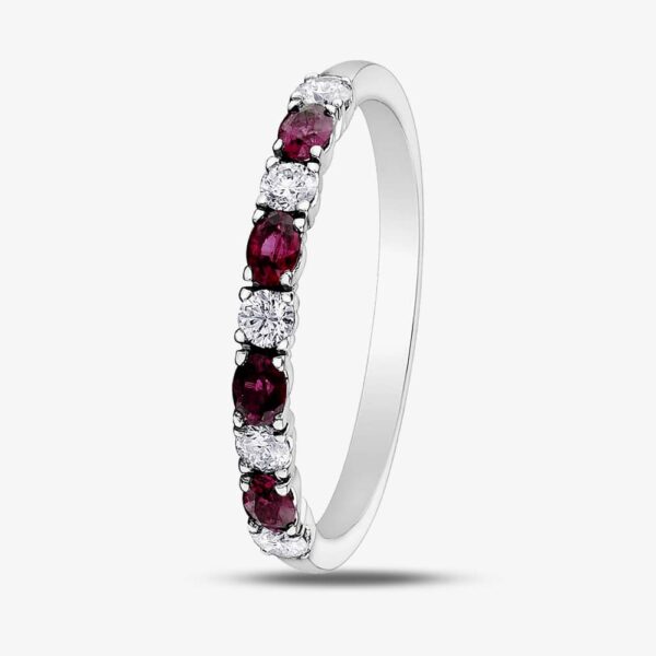 9ct White Gold Ruby & 0.2ct Diamond Half Eternity Ring 50L76-9 RUBY L