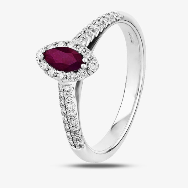 9ct White Gold Marquise-cut Ruby and Diamond Cluster Ring R4100-63 W 9 M