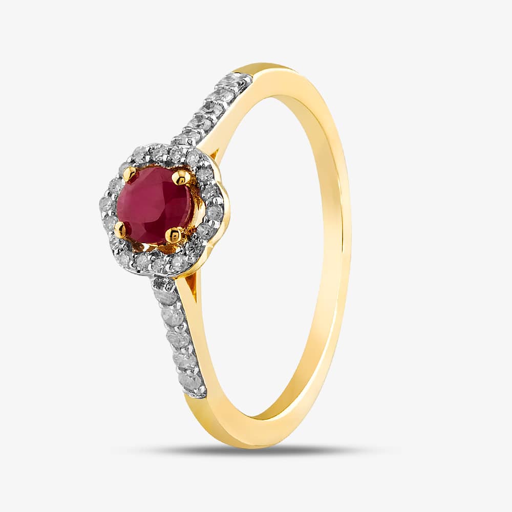 9ct Yellow Gold Ruby & Diamond Halo Ring OJR1701-R L