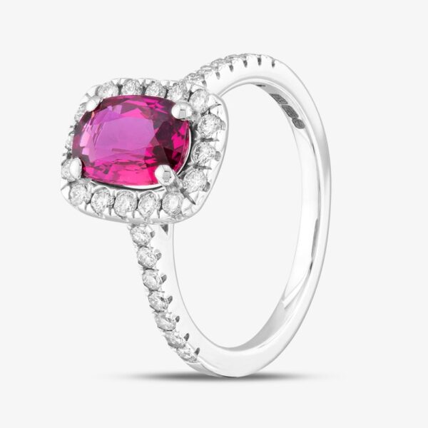 18ct White Gold 1.53ct Oval Cut Ruby & 0.50ct Brilliant Cut Diamond Halo Shoulder Set Ring DRR9002-18W-G/VS N