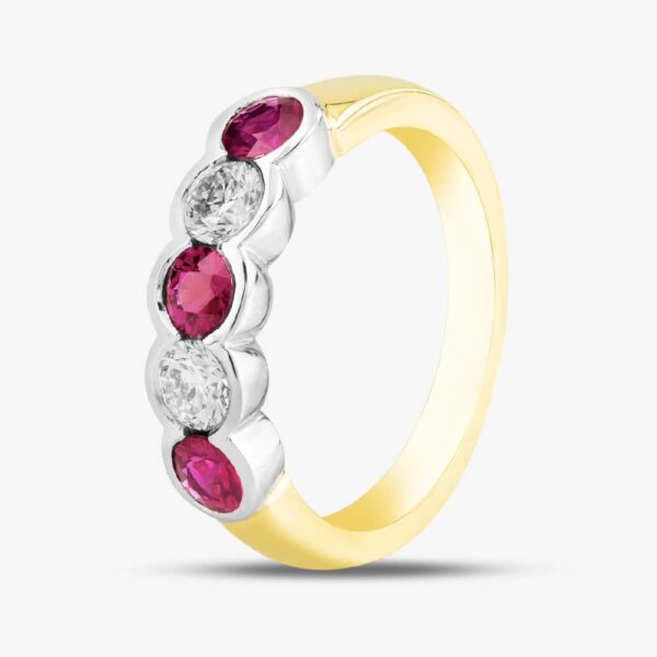 18ct Yellow Gold Brilliant Cut Ruby & Diamond Five Stone Ring 33690 M