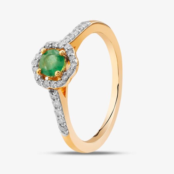 9ct Yellow Gold Emerald & Diamond Halo Ring OJR1701-E L