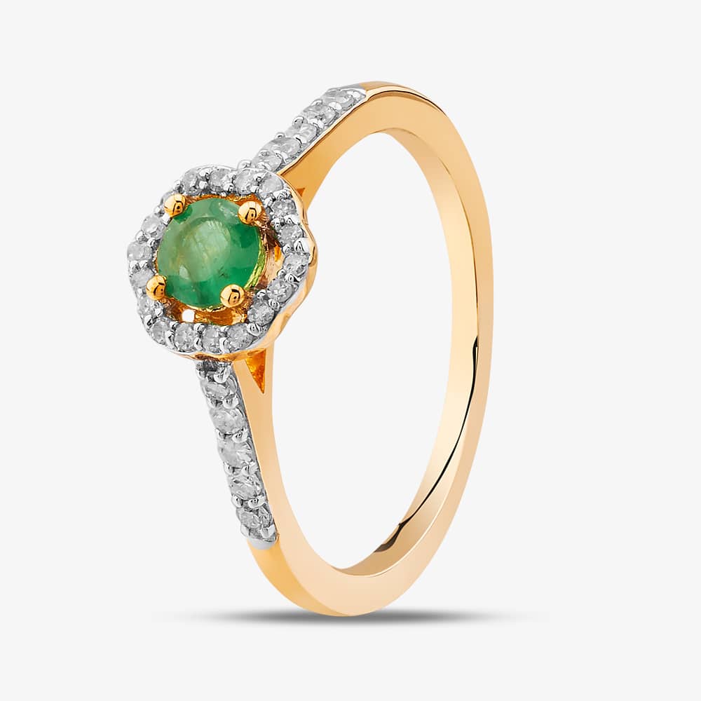 9ct Yellow Gold Emerald & Diamond Halo Ring OJR1701-E L