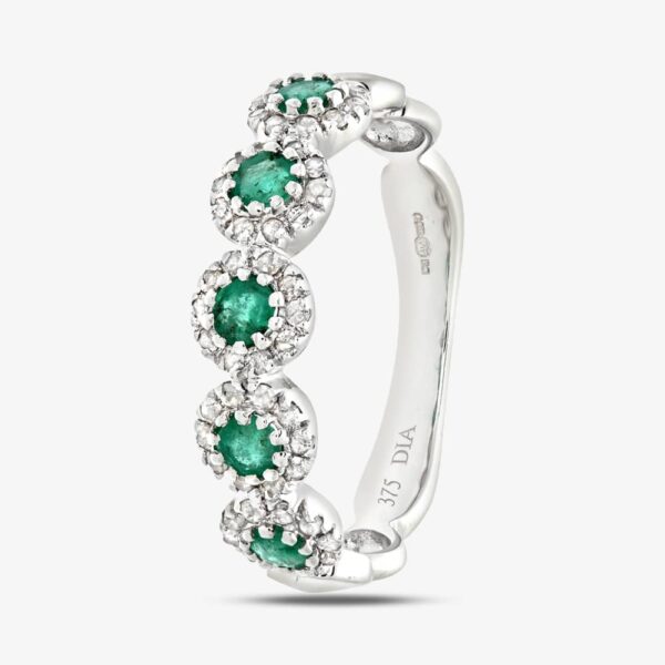 Gold Impression 9ct White Gold Emerald & 0.20ct Diamond Cluster Ring PR06629W EM