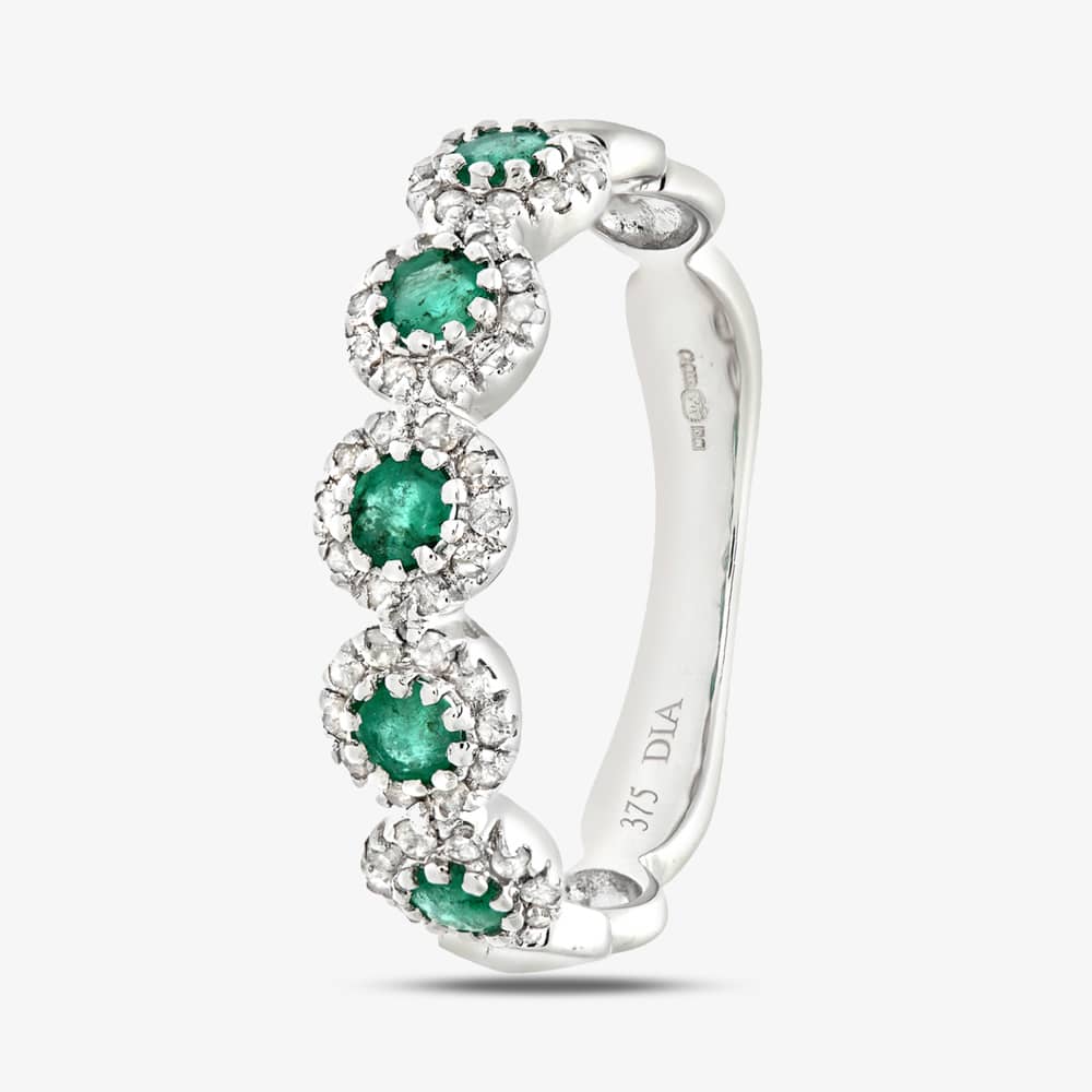 Gold Impression 9ct White Gold Emerald & 0.20ct Diamond Cluster Ring PR06629W EM