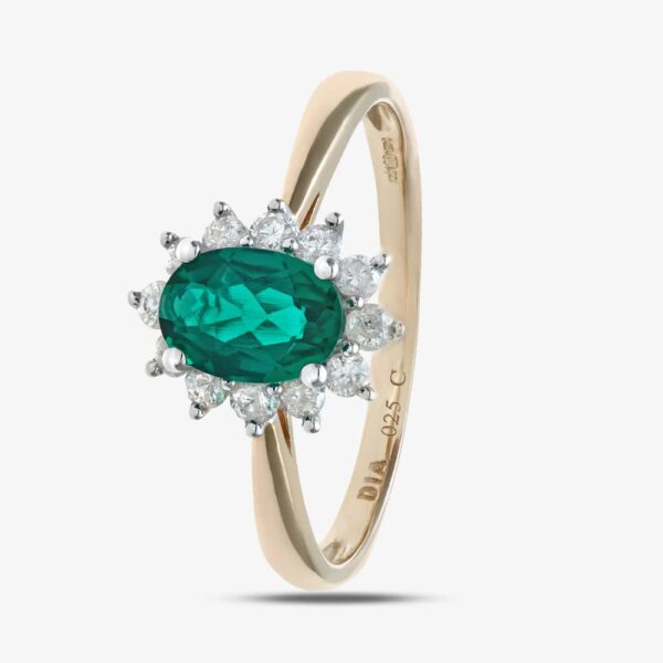9Ct Yellow Gold Emerald & Diamond Cluster Ring PR10470Y EM O