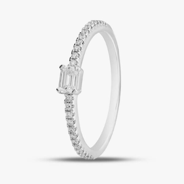 18ct White Gold Emerald & Brilliant Cut Diamond Shoulder Set Solitaire Ring R26806GW18DD001 18WG