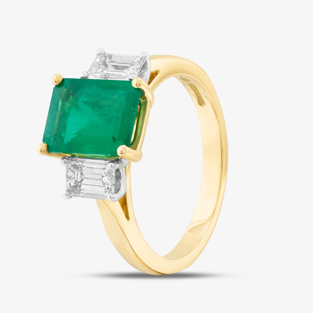 18ct Yellow Gold 1.85ct Emerald Cut Emerald & 0.77ct Diamond Shoulder Set Solitaire Ring 40191H