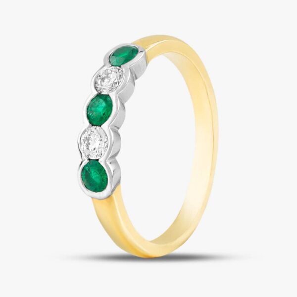 18ct Yellow Gold Brilliant Cut Emerald & Diamond Five Stone Ring 43680 P