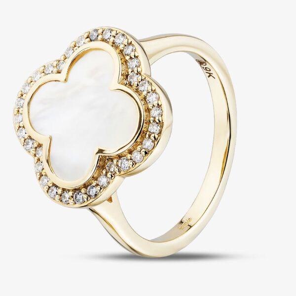 9ct Yellow Gold Mother Of Pearl & Diamond Clover Dress Ring 52H51-10 M
