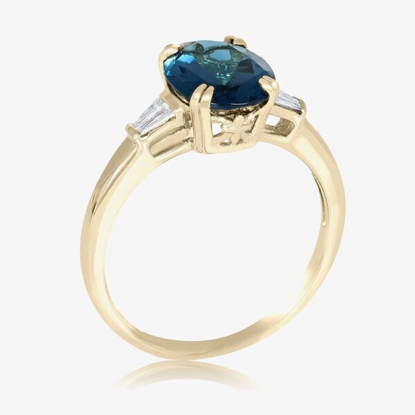 Gold Impression 9ct Yellow Gold Oval Cut Blue Topaz Diamond Shoulder Ring DOM348 P