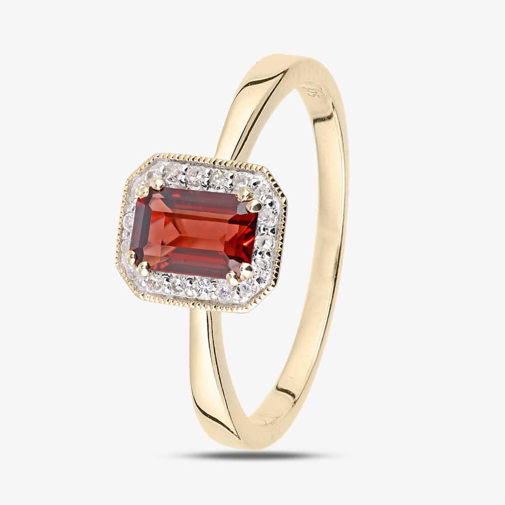 9ct Yellow Gold Garnet 0.08 Diamond Cluster Ring DR1619YGT N