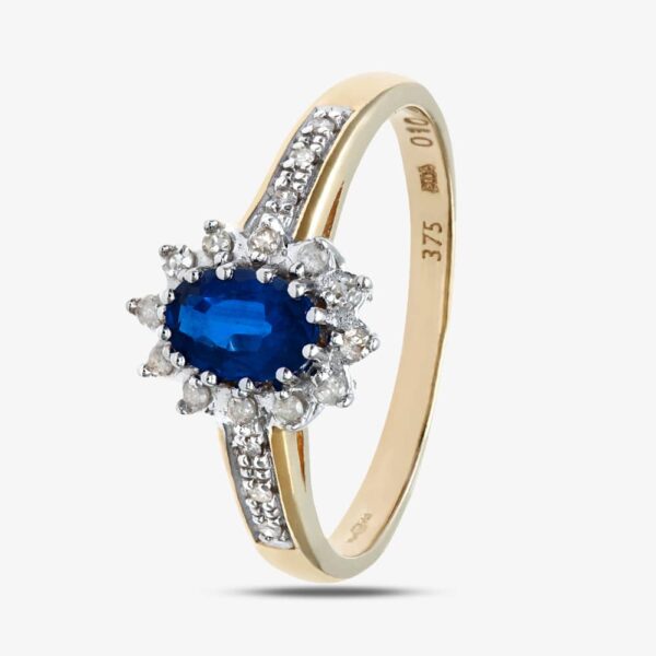 9Ct Yellow Gold Tanzanite 0.10 Diamond Cluster Ring PR04767T TANZ O