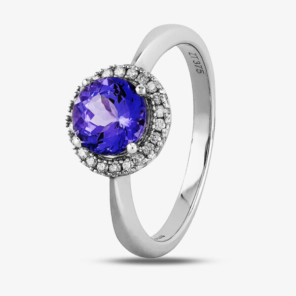 9ct White Gold Round Tanzanite and Diamond Halo Ring OJR0099-T2A M