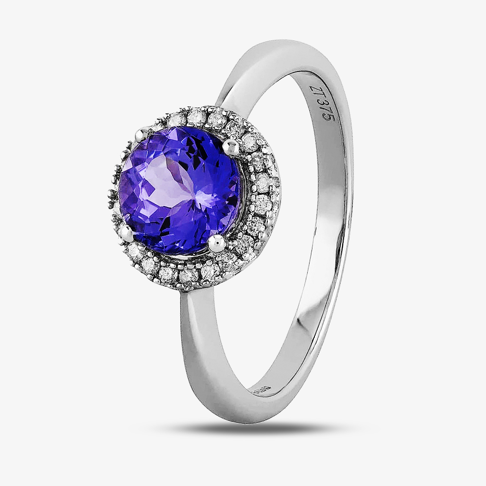9ct White Gold Round Tanzanite and Diamond Halo Ring OJR0099-T2A M