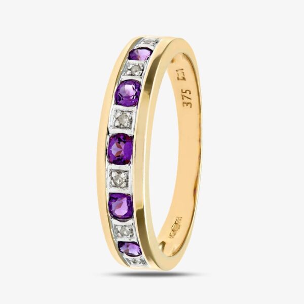 9ct Yellow Gold Amethyst & Diamond Channel Set Half Eternity Ring PR03027Y AM N