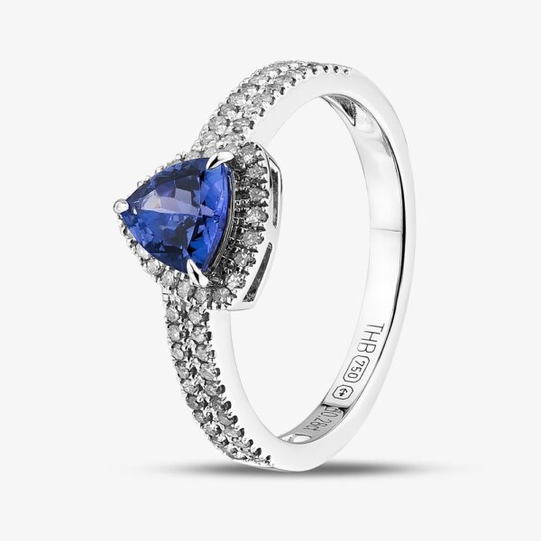 18ct White Gold Tanzanite & Diamond Set Shoulder Cluster Ring RJR0258 Q