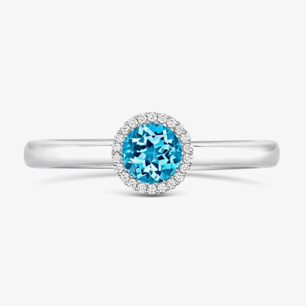 Tivon Classic 18ct White Gold 0.90ct Blue Topaz & 0.08ct Brilliant Cut Diamond Halo Ring RW-1656-BT