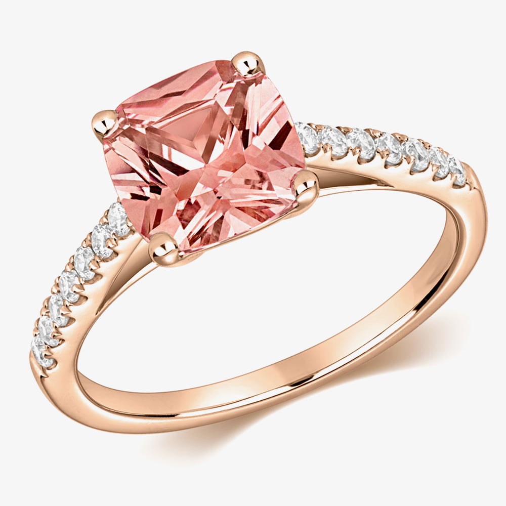 Tivon 18ct Rose Gold Cushion-Cut Morganite & Diamond Ring PR-1699-MG N