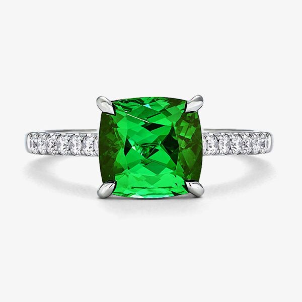 Tivon 18ct White Gold Cushion-Cut Green Tourmaline & Diamond Ring RW-2009-GT N