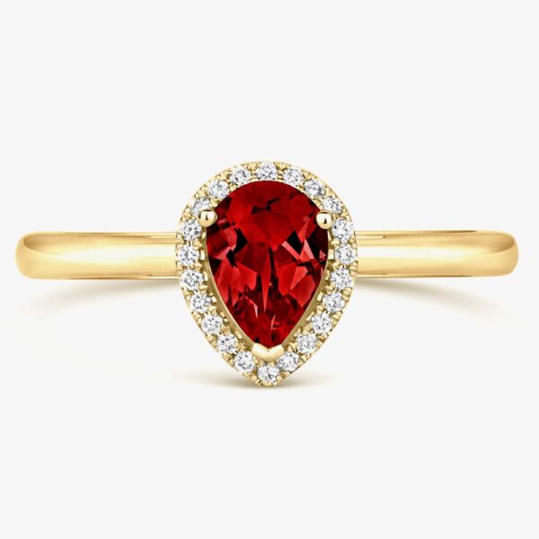 Tivon 18ct Yellow Gold Pear-Cut Garnet & Diamond Halo Ring RY-1644-GR M.5