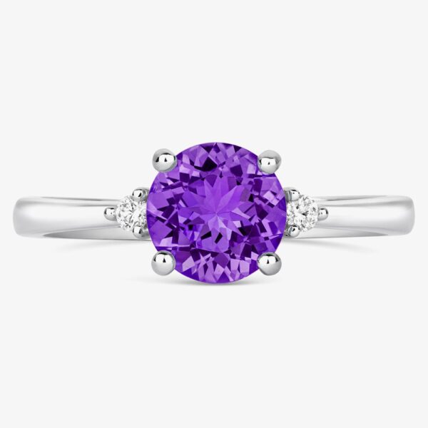 Tivon 18ct White Gold Amethyst & Diamond Trilogy Ring RW-1657-AM N