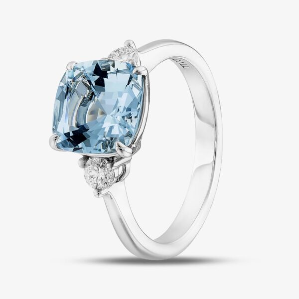 Tivon 18ct White Gold Aquamarine & Diamond Three Stone Ring RW-1871-SAQ N