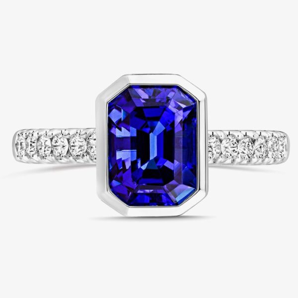 Tivon 18ct White Gold Emerald-Cut Tanzanite & Diamond Ring RW-1446-TZ M 1/2