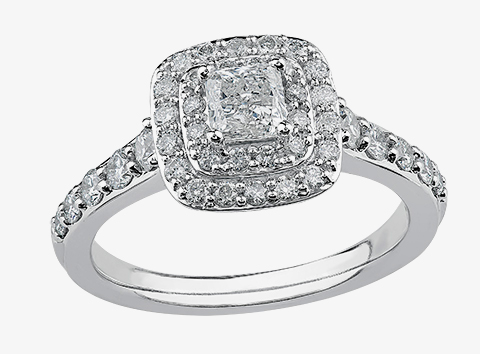 9ct White Gold 0.50ct Princess-cut Diamond Double Halo Ring 3812WG/50-9 I