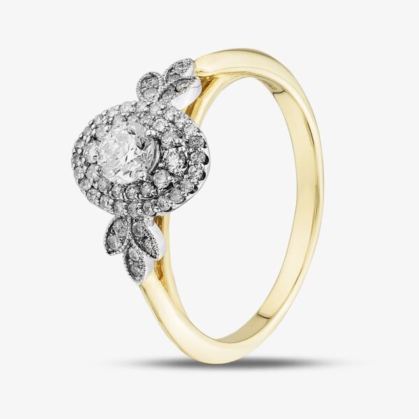 9ct Yellow Gold Certificated 0.43ct Diamond Leaf Oval Cluster Ring 31186/40-10 M