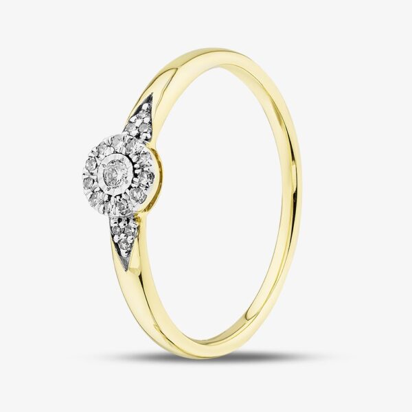 Pure Brilliance 9ct Yellow Gold 0.08ct Brilliant Cut Diamond Cluster Shoulder Set Ring THR44876-08 (YG) M