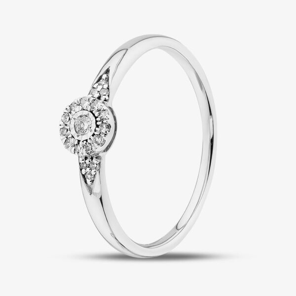 Pure Brilliance 9ct White Gold 0.08ct Brilliant Cut Diamond Cluster Shoulder Set Ring THR44876-08 (WG) N