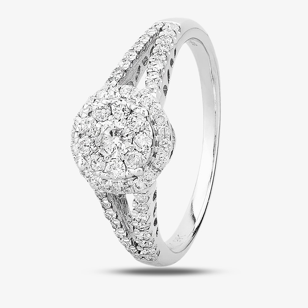 Pure Brilliance 9ct White Gold 0.50ct Diamond Halo Cluster Ring THR15202-50 R (WG)