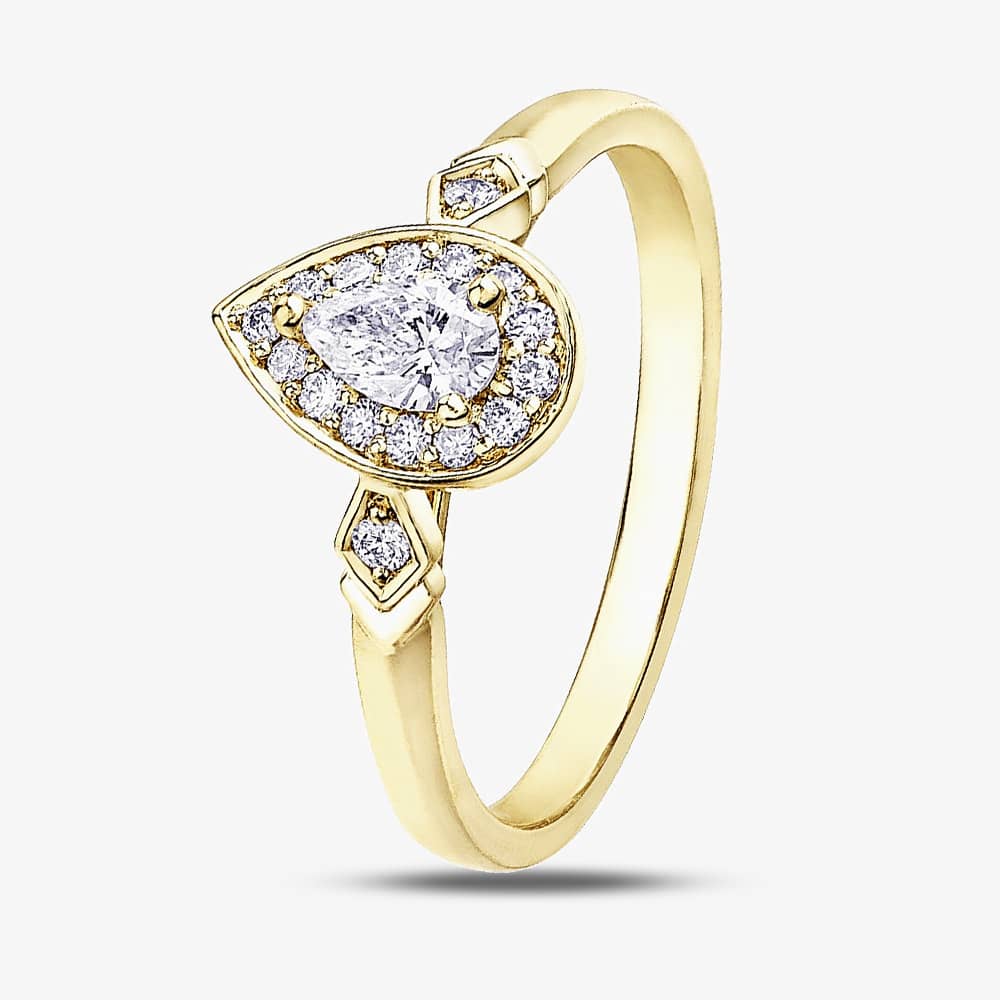 9ct Yellow Gold Pear Shaped 0.33ct Diamond Halo Ring 30980RG/33 O YG