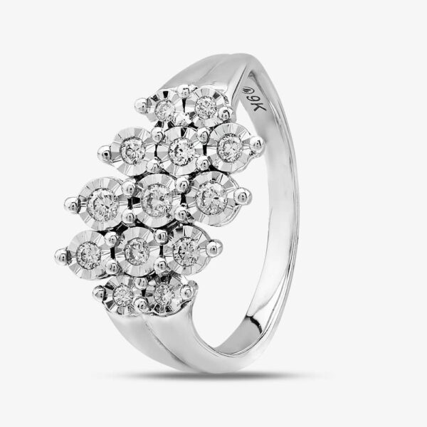 9ct White Gold 0.25ct Wave Cluster Ring 52F99W/025-10 M