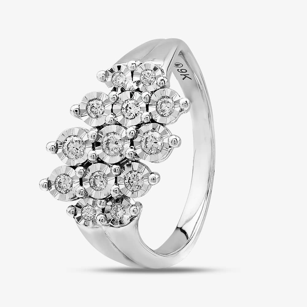 9ct White Gold 0.25ct Wave Cluster Ring 52F99W/025-10 M
