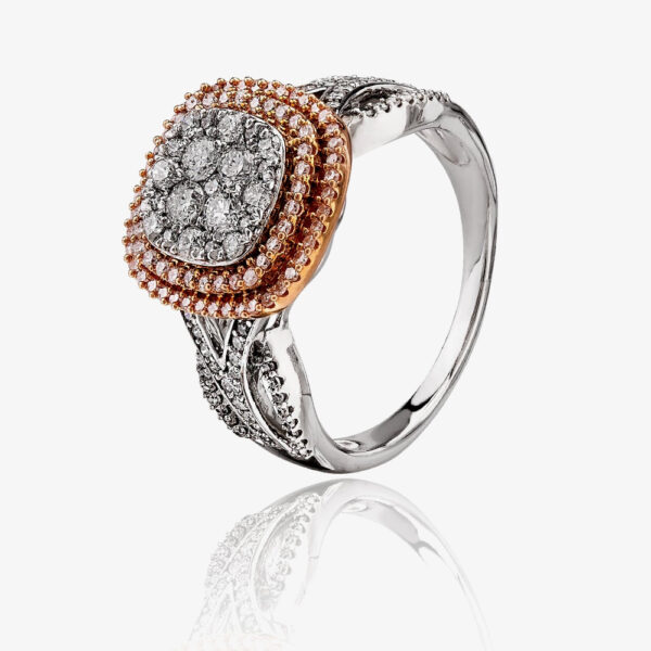 9ct Two Tone Gold 1.00ct Diamond Pave Cushion Cluster Ring THR19477-100 Q