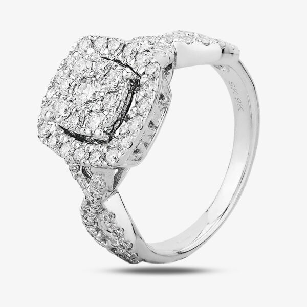 9ct White Gold 1.00ct Diamond Cross Shoulder Square Cluster Ring THR19823-125E 9WG Q