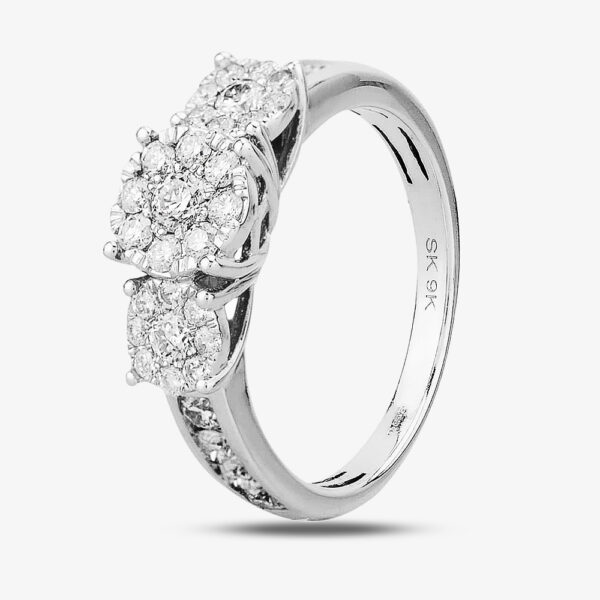 9ct White Gold 1.00ct Diamond Cluster Trilogy Ring THR15119-100TB 9KW R
