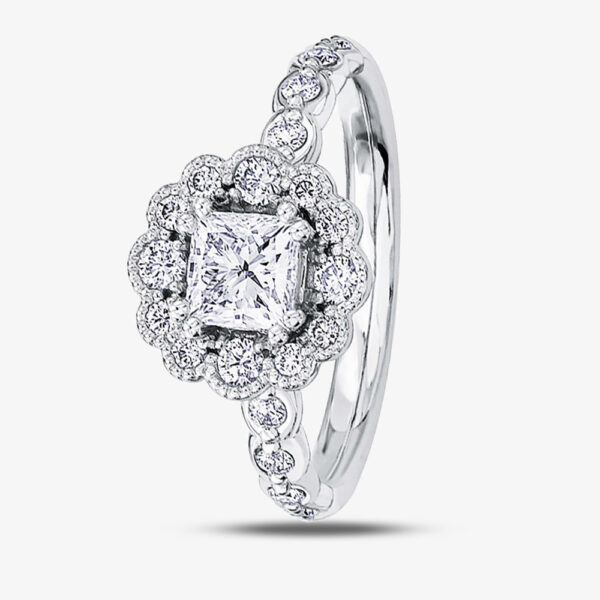 18ct White Gold 0.93ct Diamond Princess-cut Flower Cluster Ring 30022WG/93-18 L