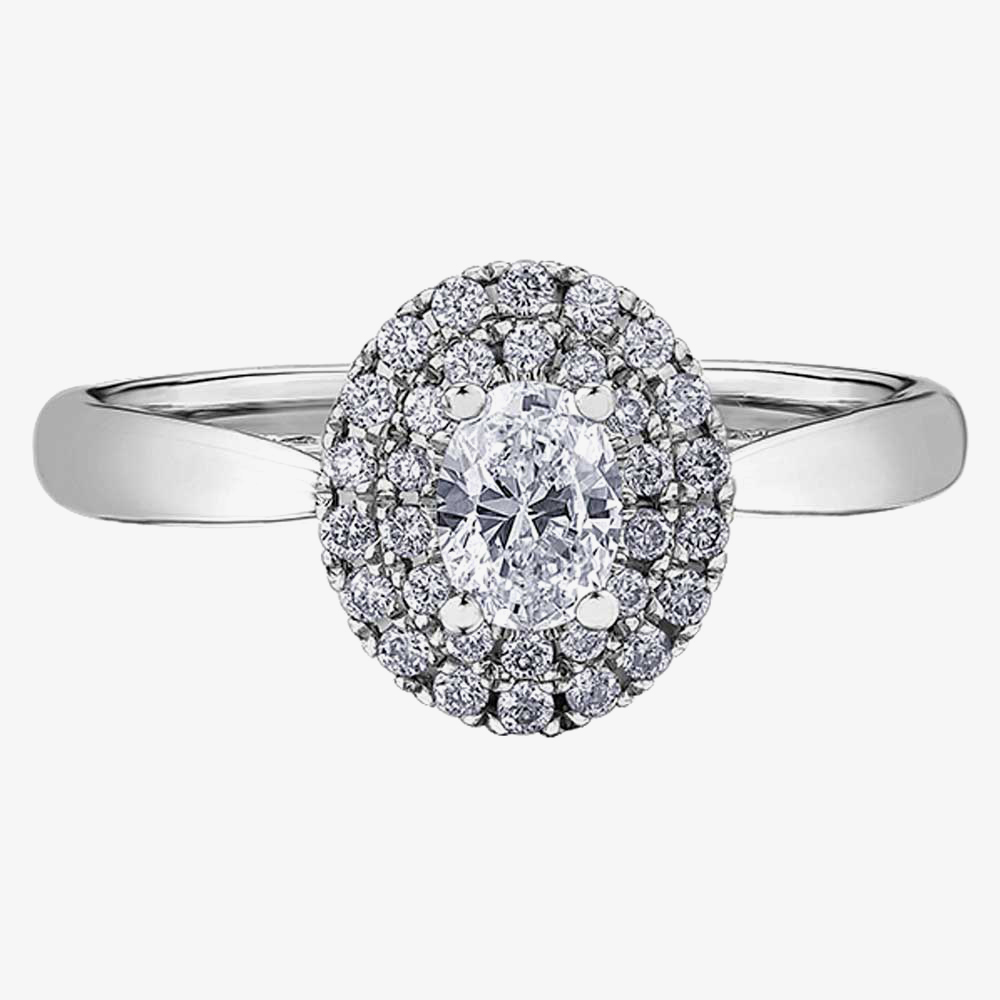18ct White Gold 0.55ct Oval-cut Diamond Double Halo Cluster Ring 30117WG/55-18 O