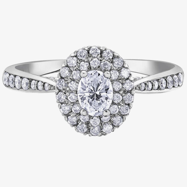 18ct White Gold 0.70ct Oval-cut Diamond Double Halo Cluster Ring 30340WG/70-18 O