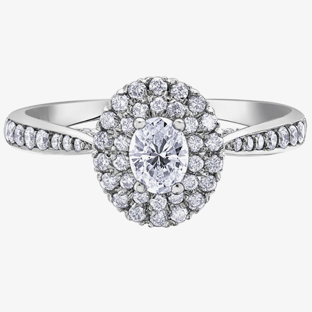 18ct White Gold 0.70ct Oval-cut Diamond Double Halo Cluster Ring 30340WG/70-18 O