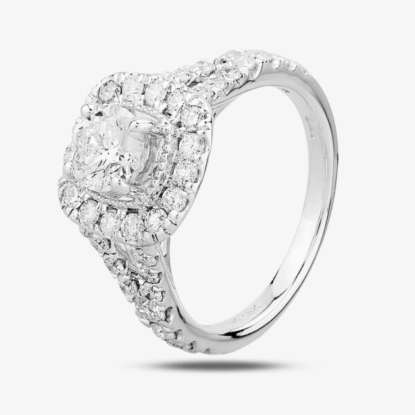 Pure Brilliance 18ct White Gold 1.50ct Certificated Diamond Split Shouldered Square Halo Ring THR18549-200N-E O