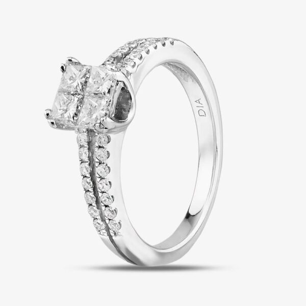 18ct White Gold Shoulder Set Princess Cut Diamond Cluster Ring PR9126 O