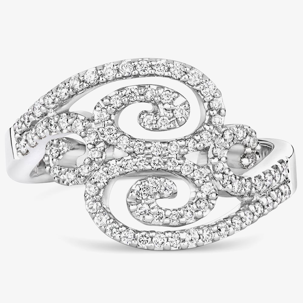 Tivon 18ct White Gold Diamond Open Swirl Fancy Ring RW-0382-D N