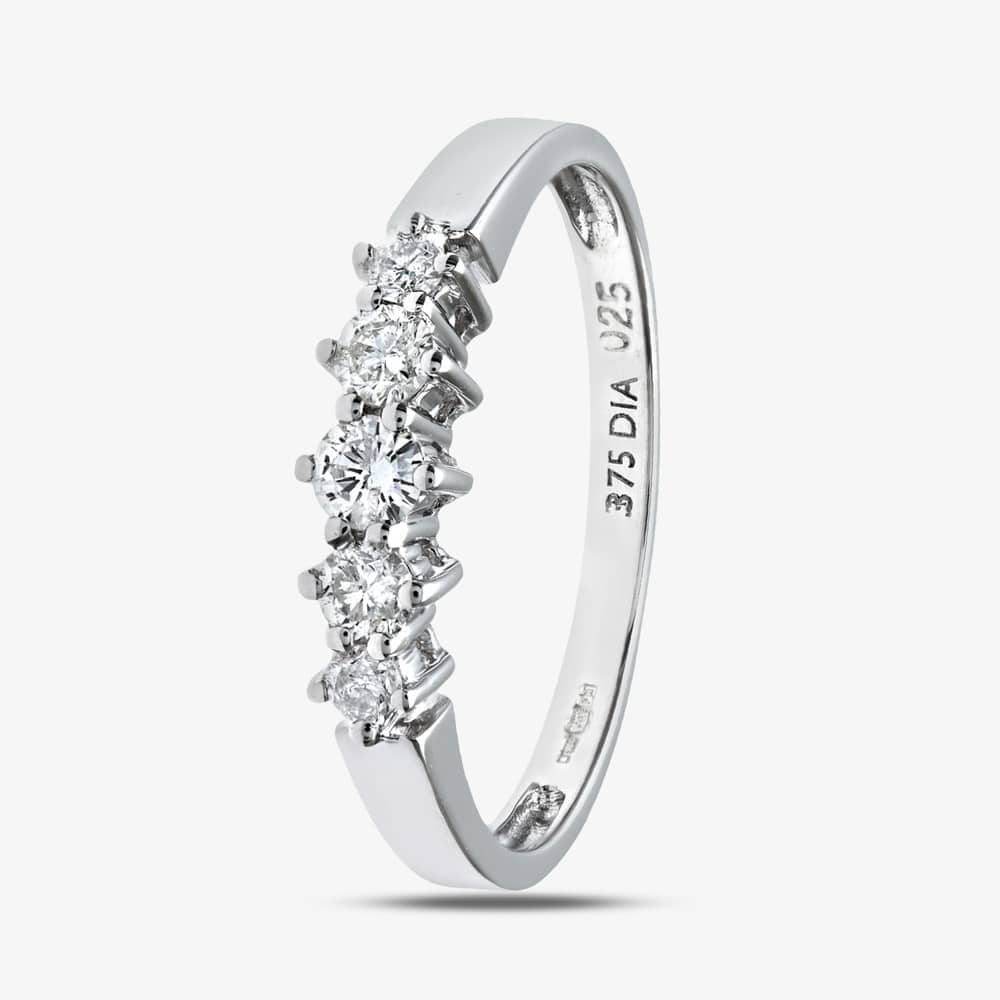 9ct White Gold 0.25ct Graduating Five Stone Diamond Ring PR02707W O