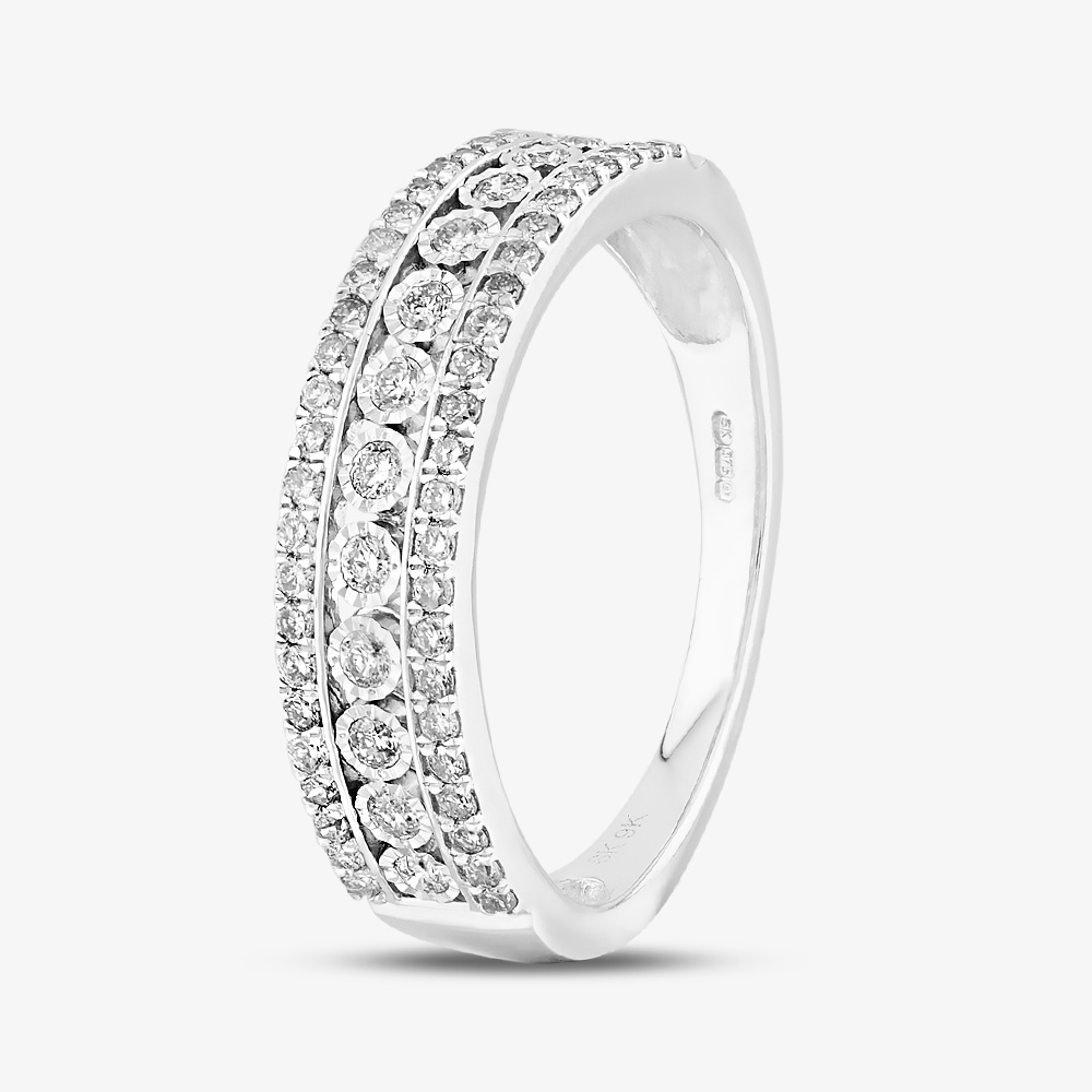 9ct White Gold 0.50ct Diamond Three Row Ring THR18111-50 P